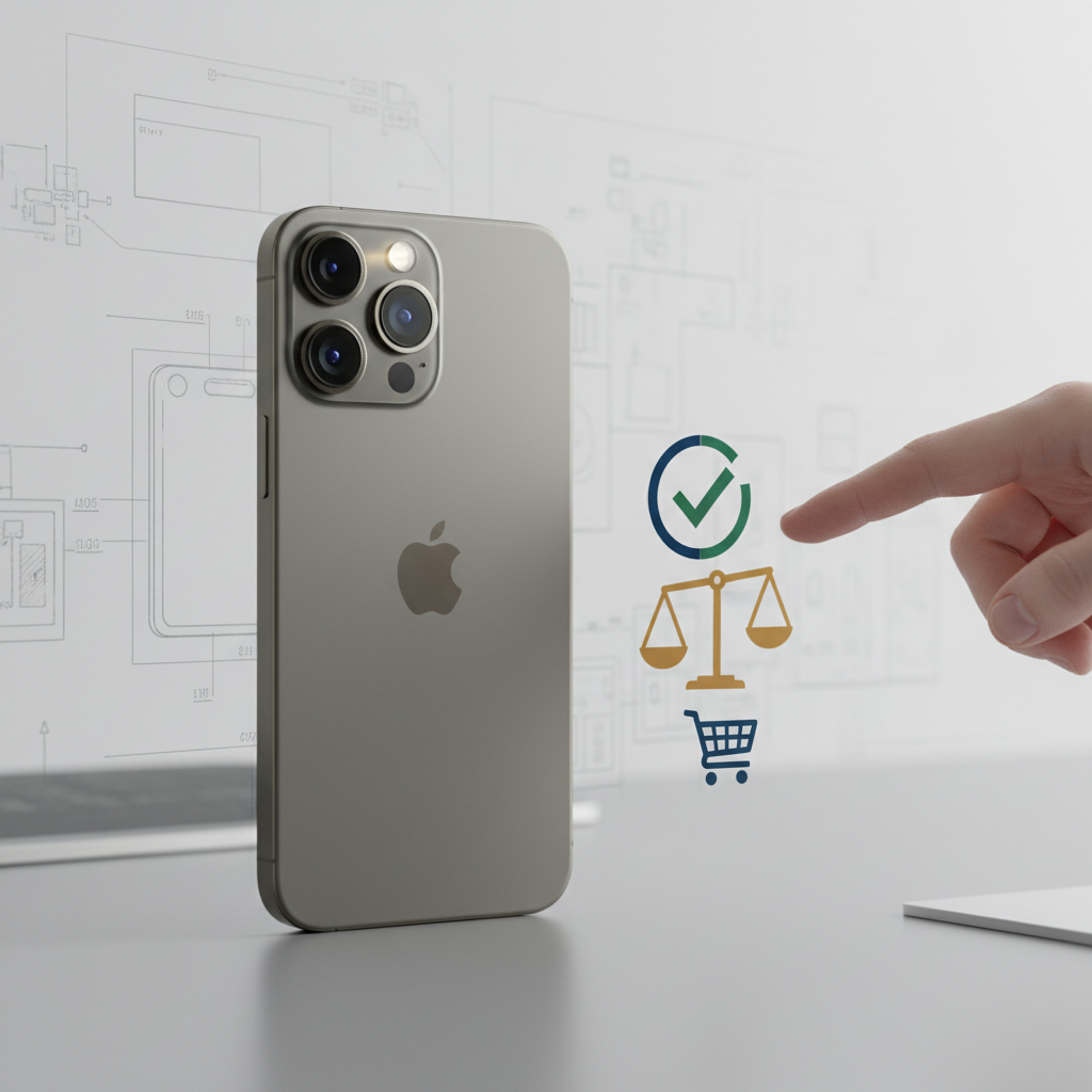 מדריך קנייה מקיף ל-iPhone 15 Pro של Digital store, עם דגש על תכונותיו המתקדמות וכיצד לבחור את הדגם הנכון. מציג את המכשיר מונח על שולחן מודרני עם אלמנטים טכנולוגיים נוספים ברקע.
